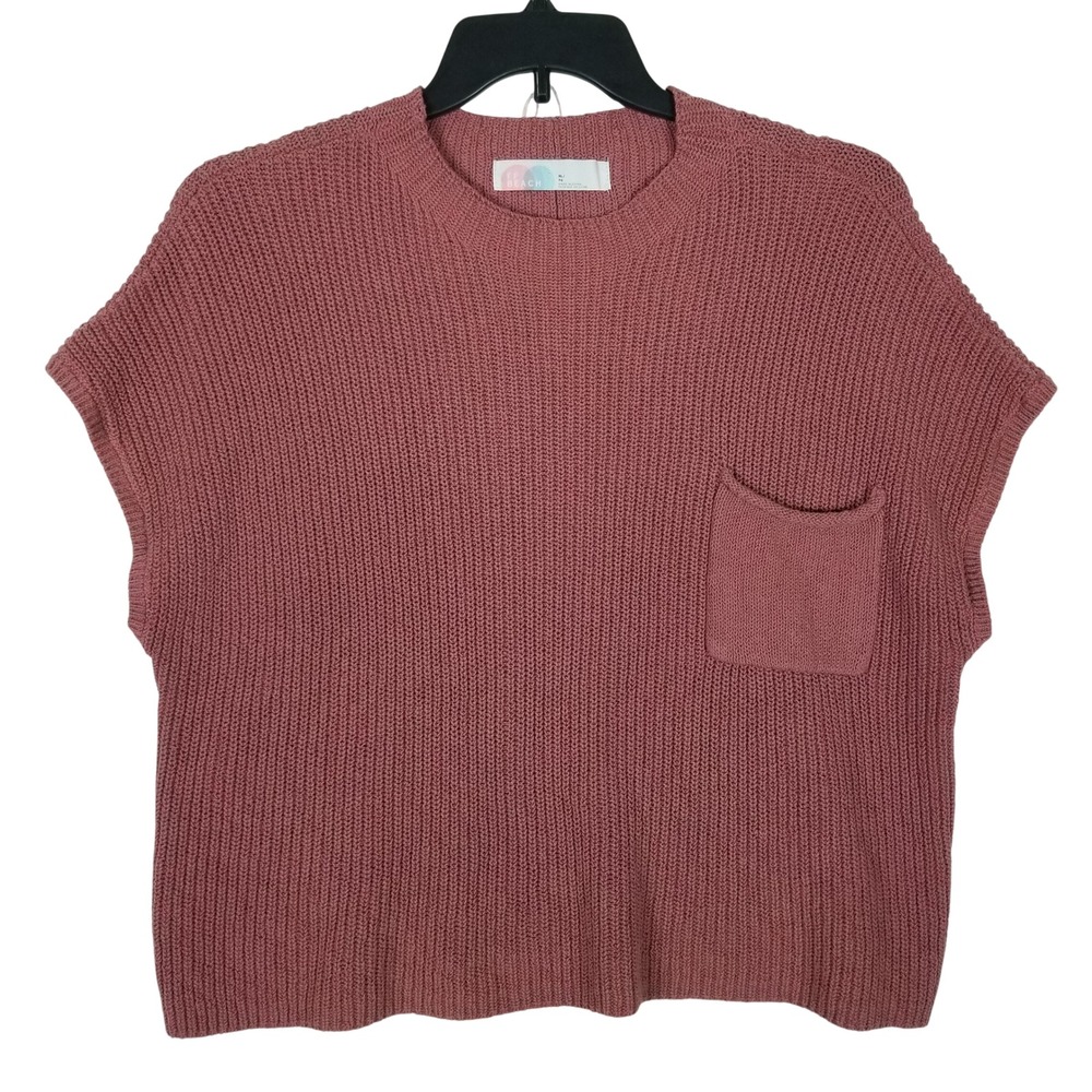 FP Beach Sweater Vest Women XL Rose Pink Cotton Knit Pocket‎ Relaxed Boho